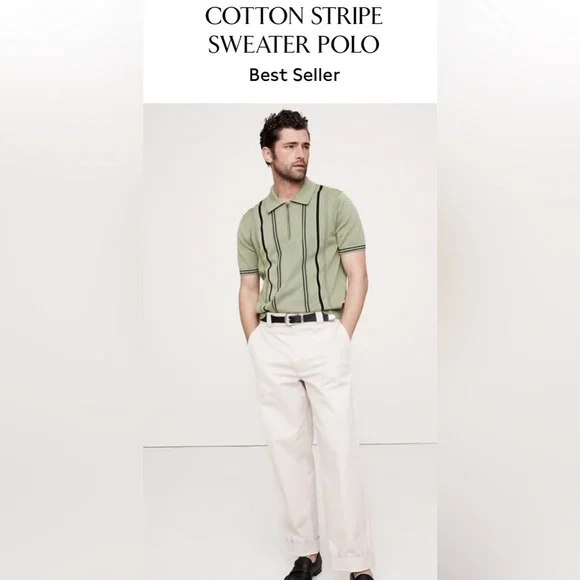 BANANA REPUBLIC COTTON STRIPE SWEATER POLO - Picture 5 of 7
